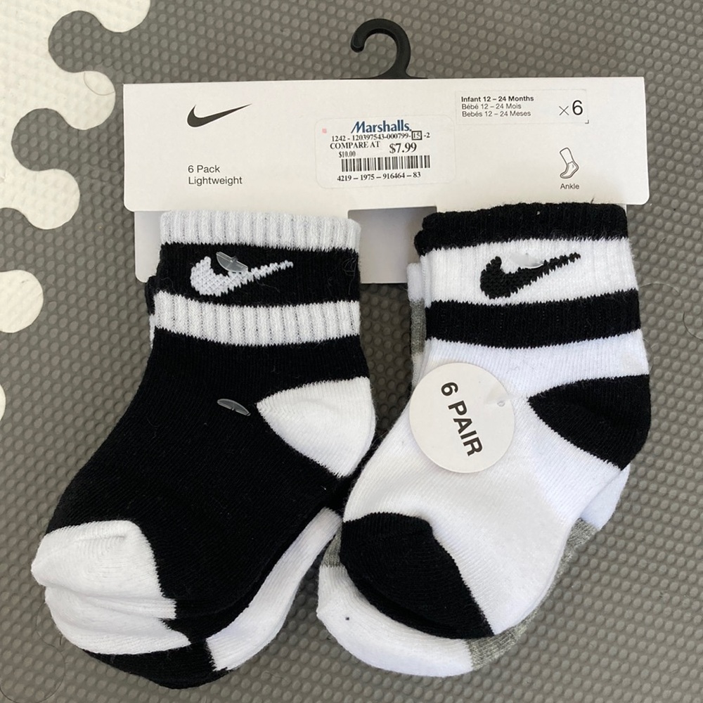 Nike Infant Ankle Socks 6-Pack Black and White